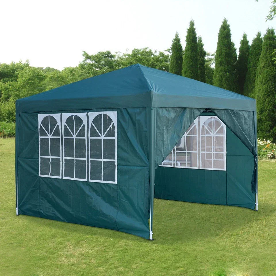3x3M Heavy Duty Gazebo Marquee Popup Water- proof Garden Party Tent 4 WallSides — Green — product view