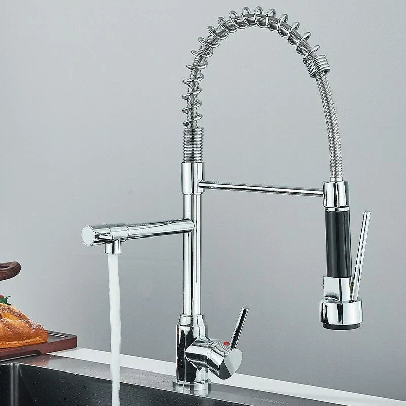 Modern Monobloc Pull Out Kitchen Mixer Tap Dual Spout Spray Single Lever Chrome — alternate product view 2