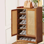 Shoe Cabinet Storage Cupboard Footwear Stand Rack Wooden Double Rattan Doors UK — alternate product view 6