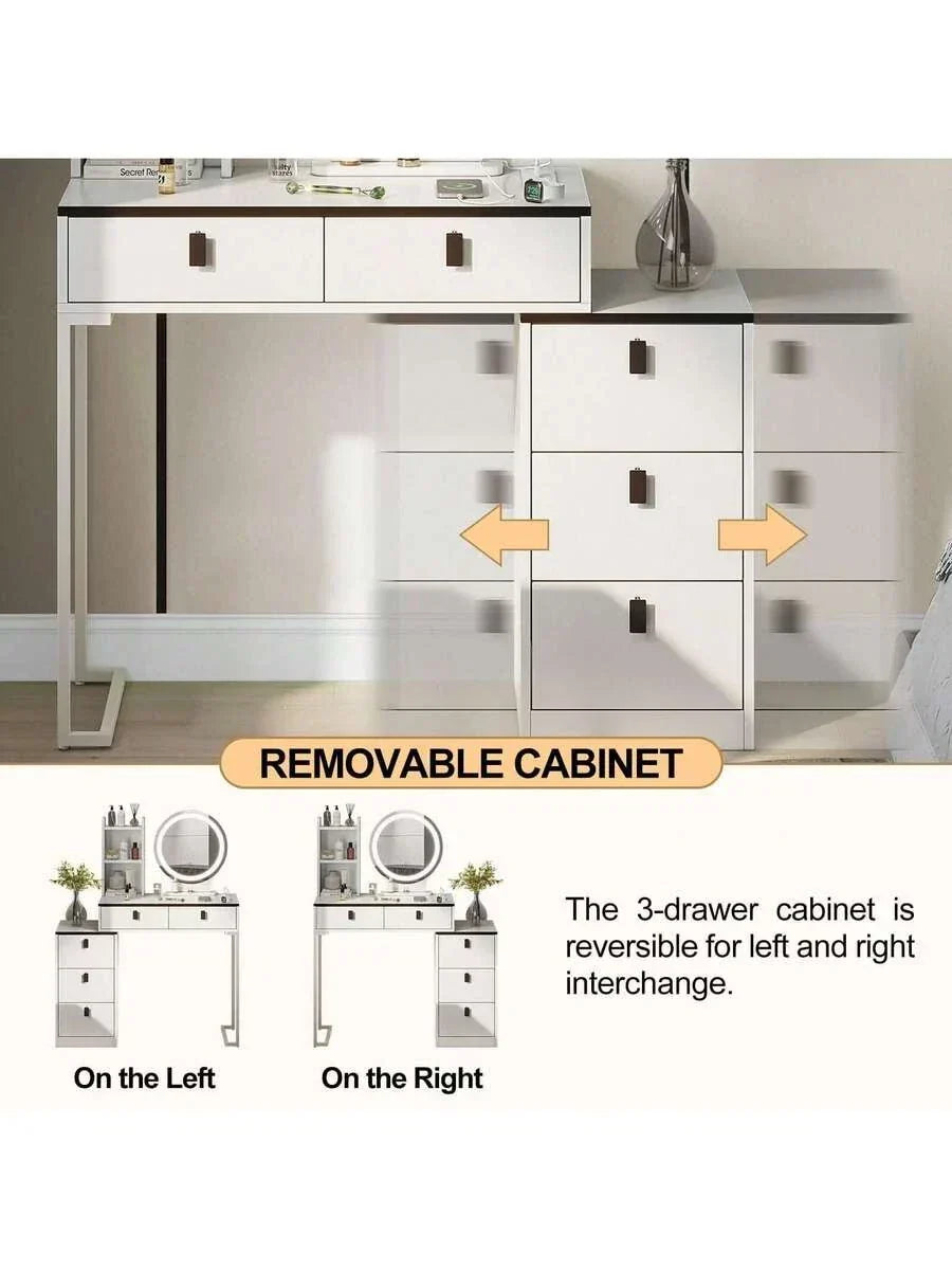 Dressing Table With Mirror Stool, Vanity Table Set With 3 Color Detachable LED — alternate product view 7