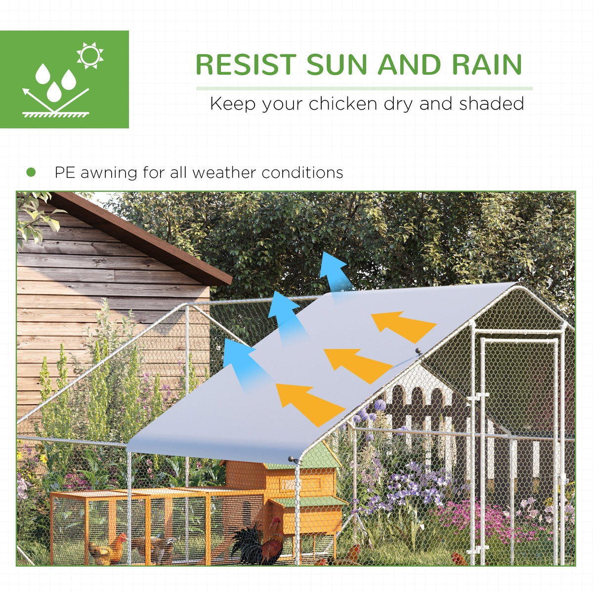 Walk In Chicken Run Galvanized Chicken Coop Hen House w/ Water-Resist Cover — alternate product view 7