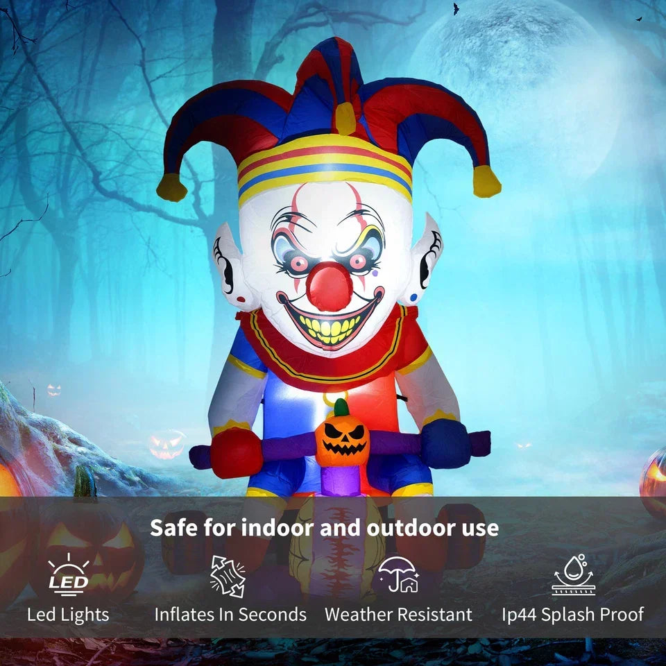 4ft Blow Up Halloween Inflatable Clown on Bicycle with 3 Built-in LED Lights — alternate product view 7