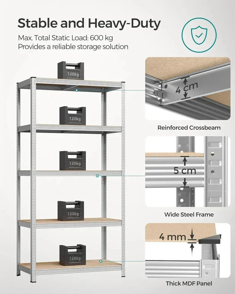 5 Tier Shelving Unit 200x100x50cm Heavy Duty Adjustable Storage Shelves — alternate product view 2