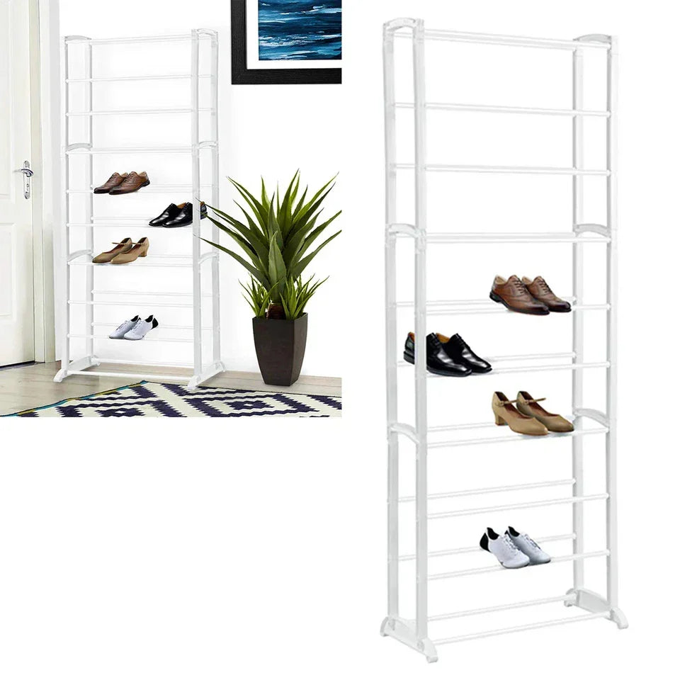 10 Tier Shoe Rack Stand Footwear Organiser Storage Metal Shelf 30 Pairs Unit — White — product view