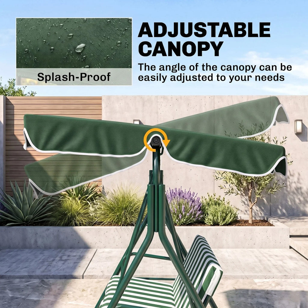 3-Seat Swing Chair Garden Swing Seat with Adjustable Canopy for Patio Green — alternate product view 6
