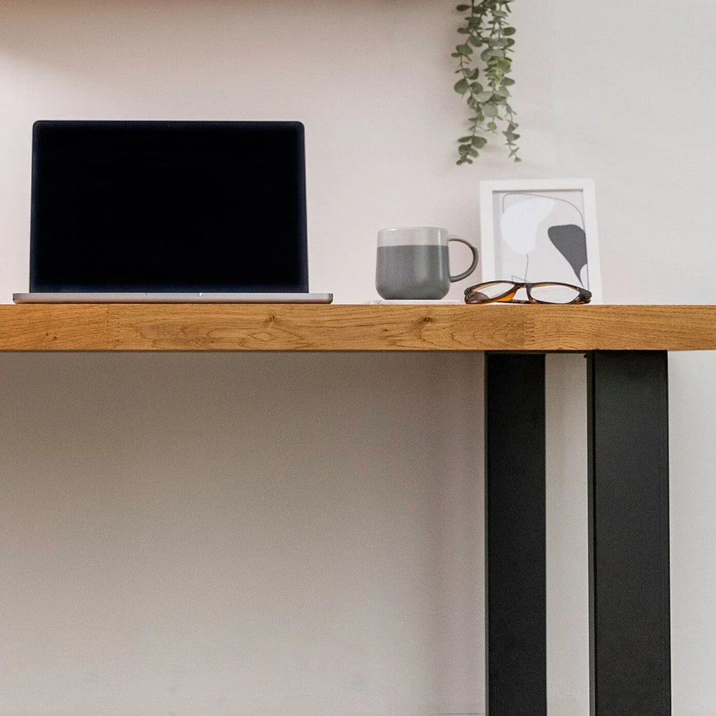 Solid Oak Industrial Wood Desk — Wooden Home Computer Office Gaming Workstation — alternate product view 5