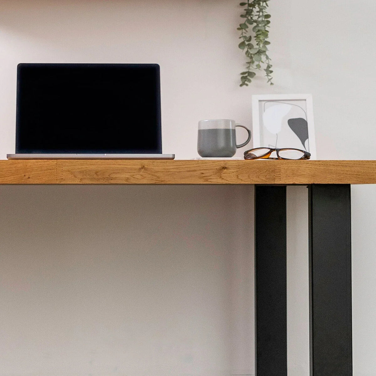 Solid Oak Industrial Wood Desk — Wooden Home Computer Office Gaming Workstation — alternate product view 5