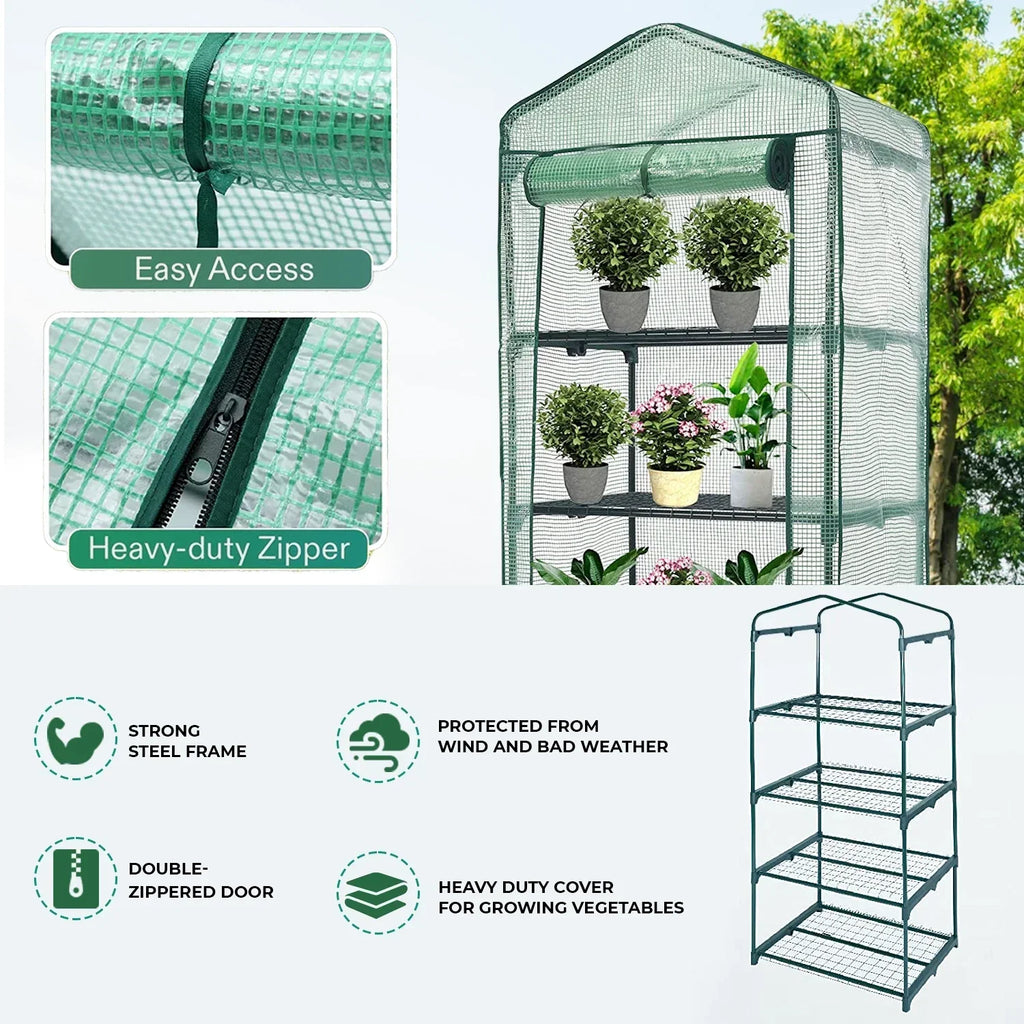 4 Tier Mini Greenhouse Outdoor Garden Plants Grow Green House with PVC Cover — alternate product view 2