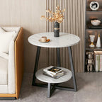 Round 2 Tier Coffee Table Side Table White Marble Effect End Table Living Room — alternate product view 5