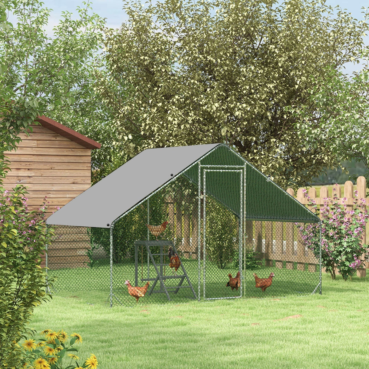 Walk In Chicken Run Galvanized Chicken Coop Hen House w/ Water-Resist Cover — alternate product view 27