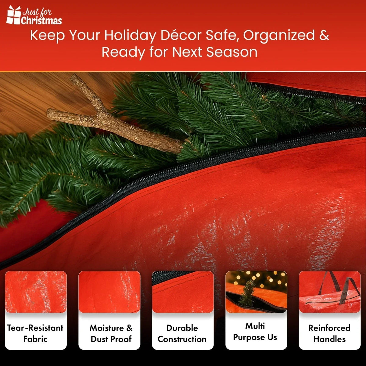 Christmas Storage Bags Xmas Tree Decorations Storage Zipper Bags with Handles x3 — alternate product view 3
