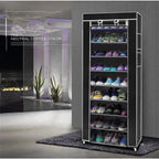 10 Tier Cabinet Storage Organiser Shoe Rack Stand Holds 27 Pairs Dustproof — Black — product view