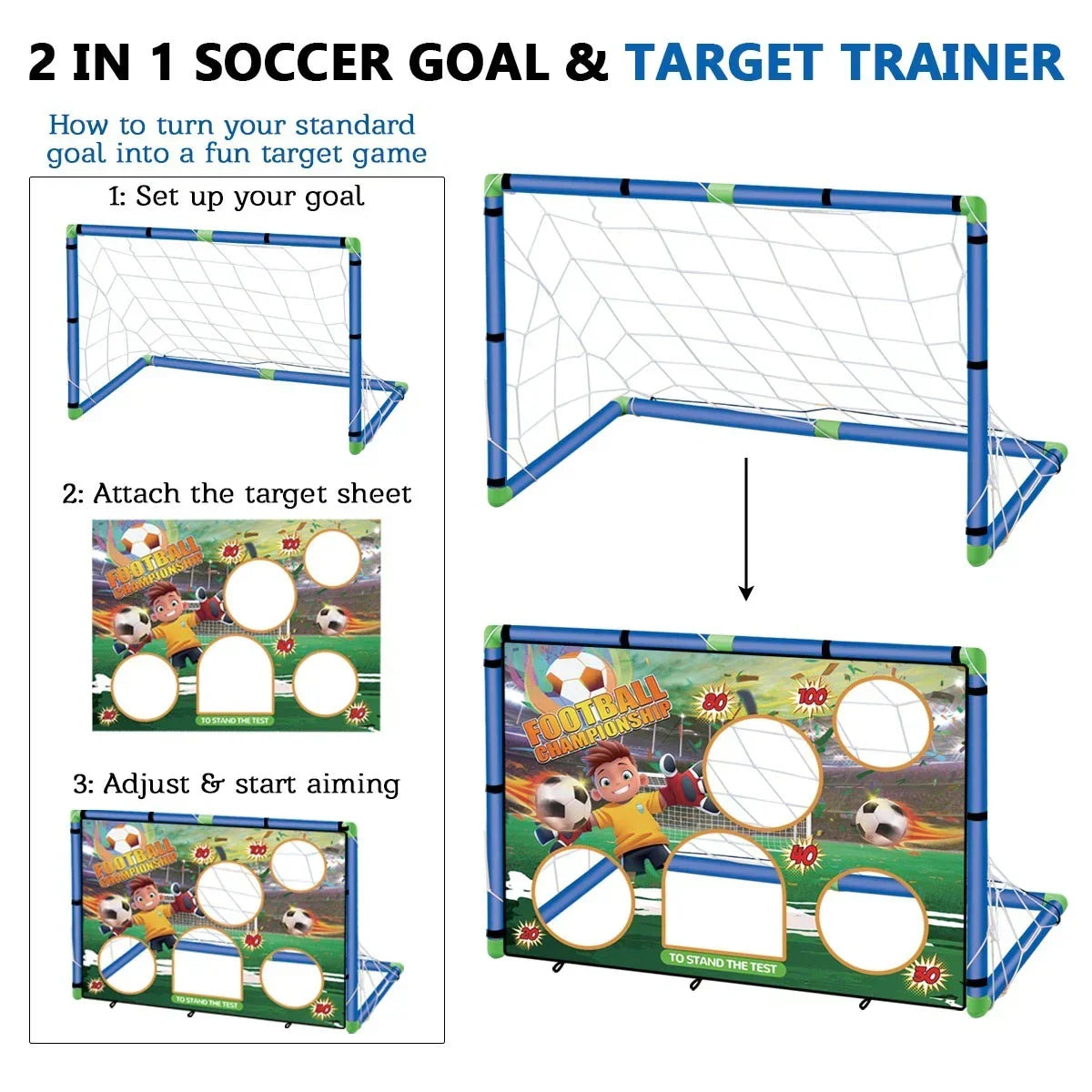 Kids 2in1 Portable Soccer Goal Post Up Football Target Board With Net, Ball Pump — alternate product view 5