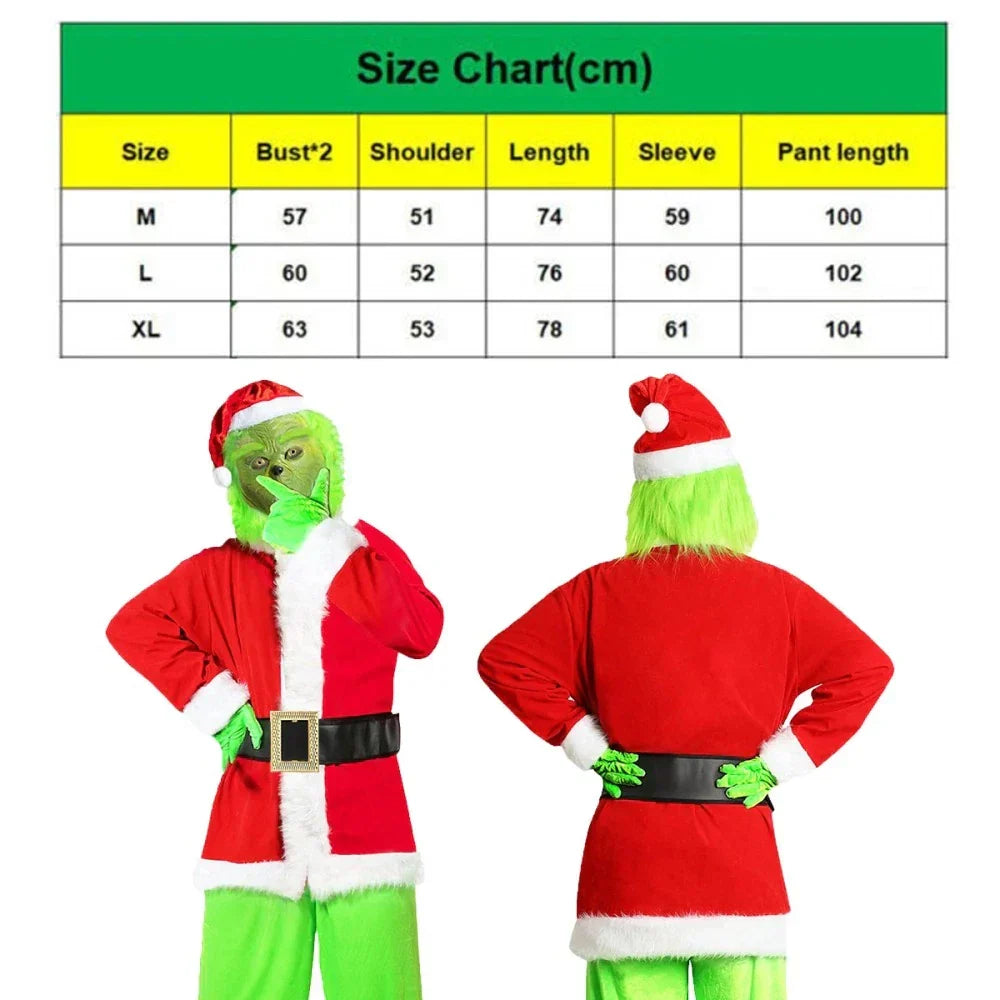 Adult Santa Grinch Costume Xmas Cosplay Men Christmas Santa Fancy Dress Full Set — alternate product view 5