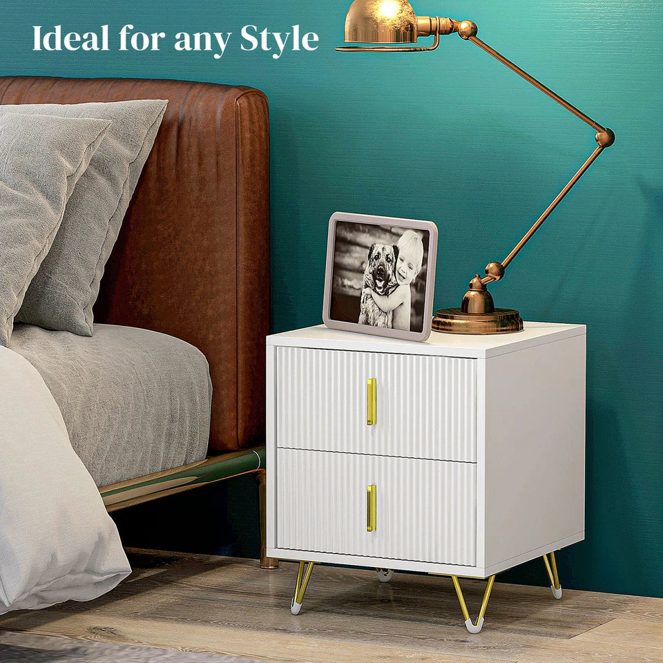 Bedside Table with 2 Drawers Gold Legs Side Table Nightstand Bedroom Furniture — alternate product view 3