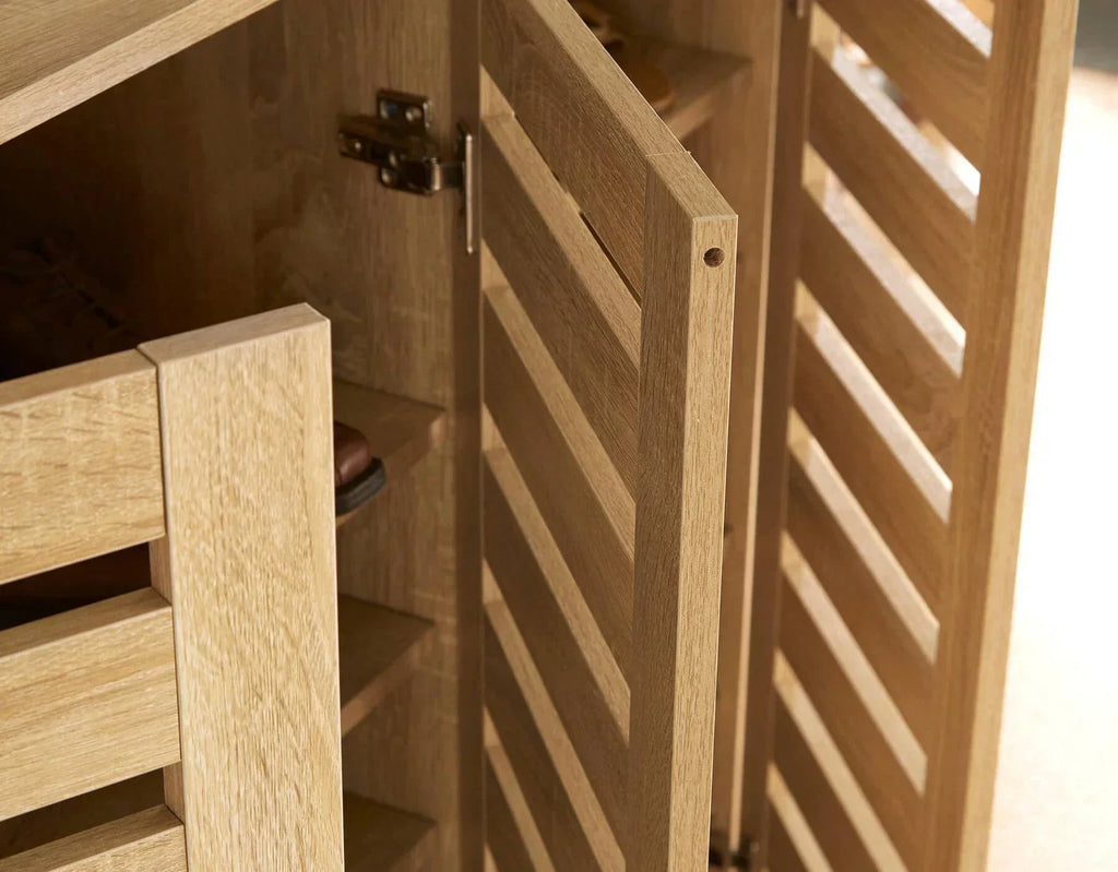 Oslo 3 Door Oak Wooden Shoe Storage Cabinet Rack — alternate product view 3