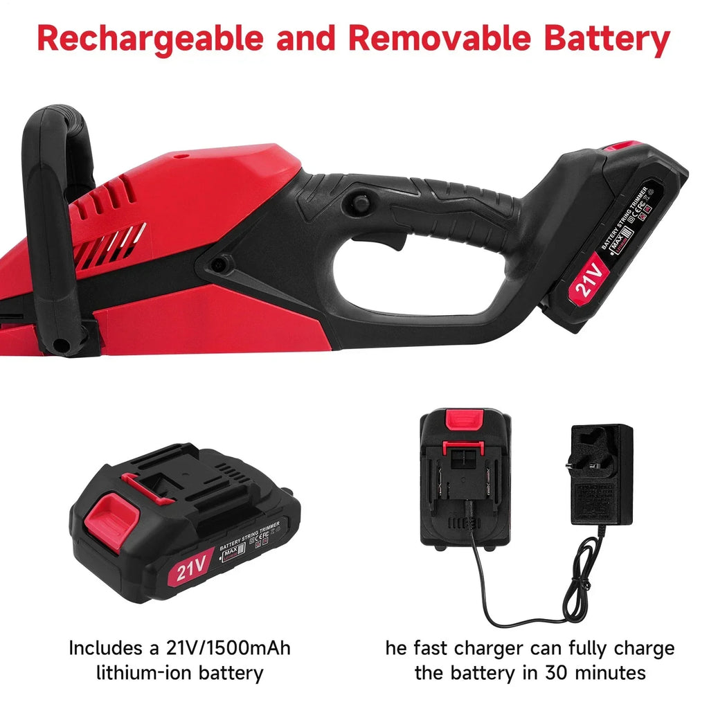 Electric Cordless Hedge Trimmer Tree Branch Cutter Tool with Battery & Charger — on a clean white background