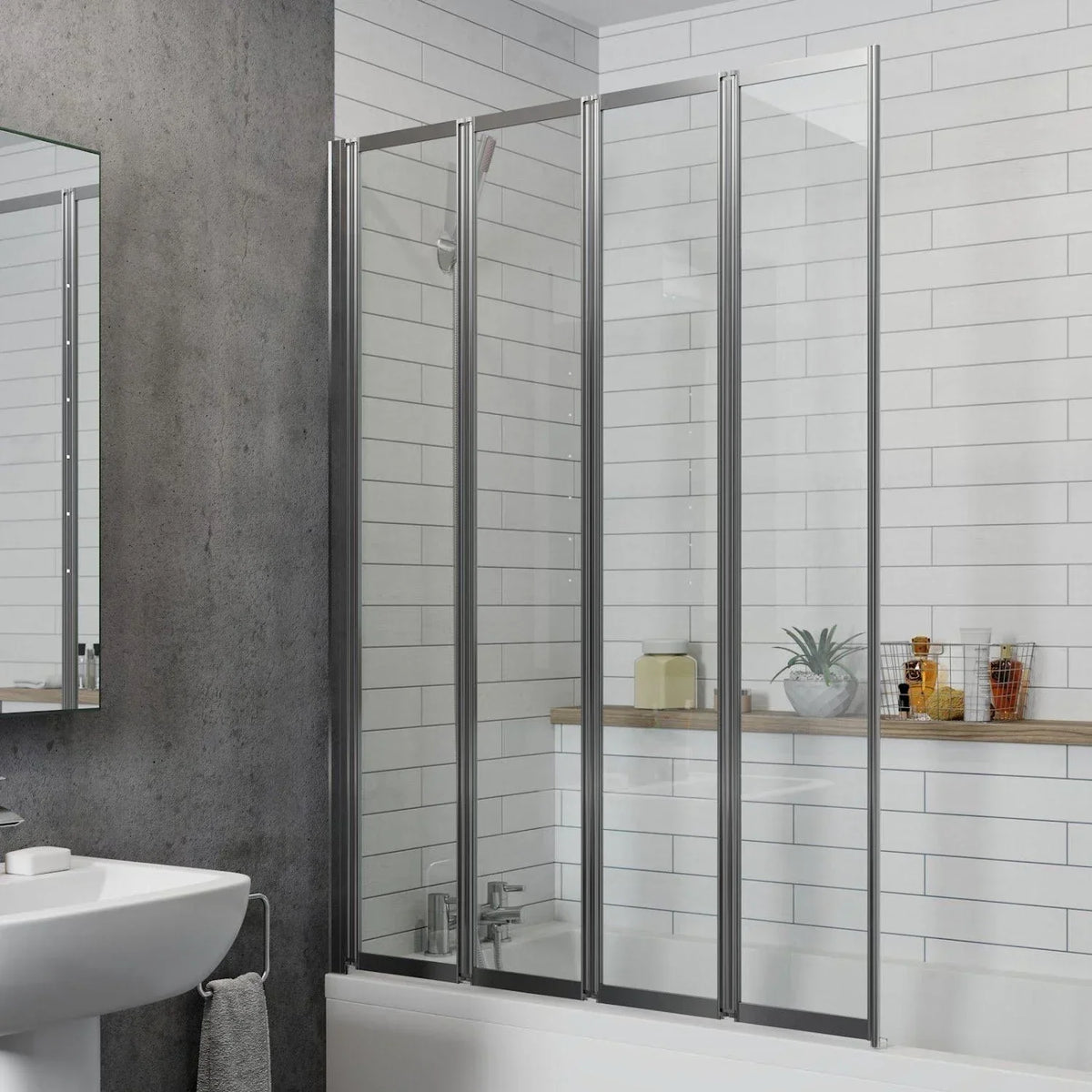 Bathroom 4 Panel Folding Bath Shower Screen Chrome 1000mm Reversible 4mm Glass — alternate product view 2
