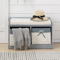 Large Shoe Storage Bench with Seat Cushion And 2 Rattan Basket Organiser Hallway — alternate product view 2