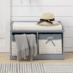 Large Shoe Storage Bench with Seat Cushion And 2 Rattan Basket Organiser Hallway — alternate product view 2