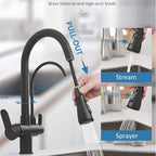 Modern Mono Kitchen Sink Mixer Taps 360° Pull Out Spray Spout Twin Lever 3 Way — alternate product view 9