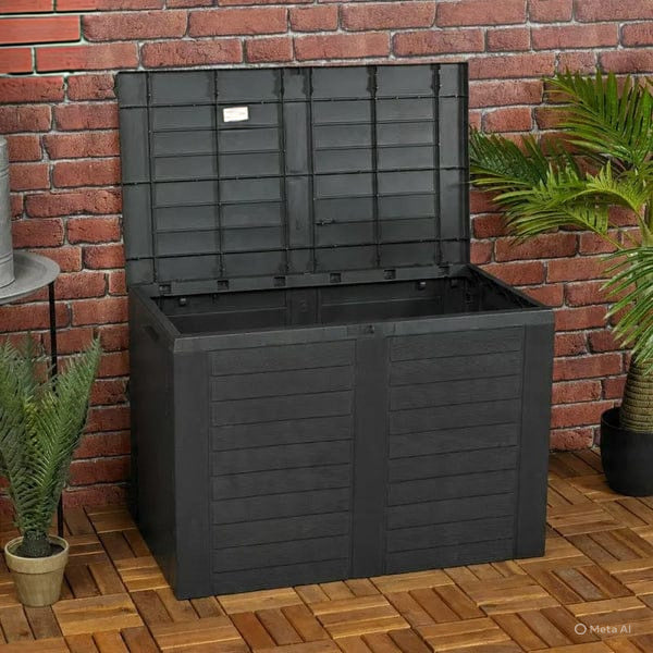 Garden Storage Box Deck Chest 190L Wood Structure Lockable Patio Balcony Grey — alternate product view 2
