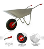 65L Wheelbarrow Heavy Duty Galvanised Home Garden Metal Cart with Pneumatic Tyre — alternate product view 8
