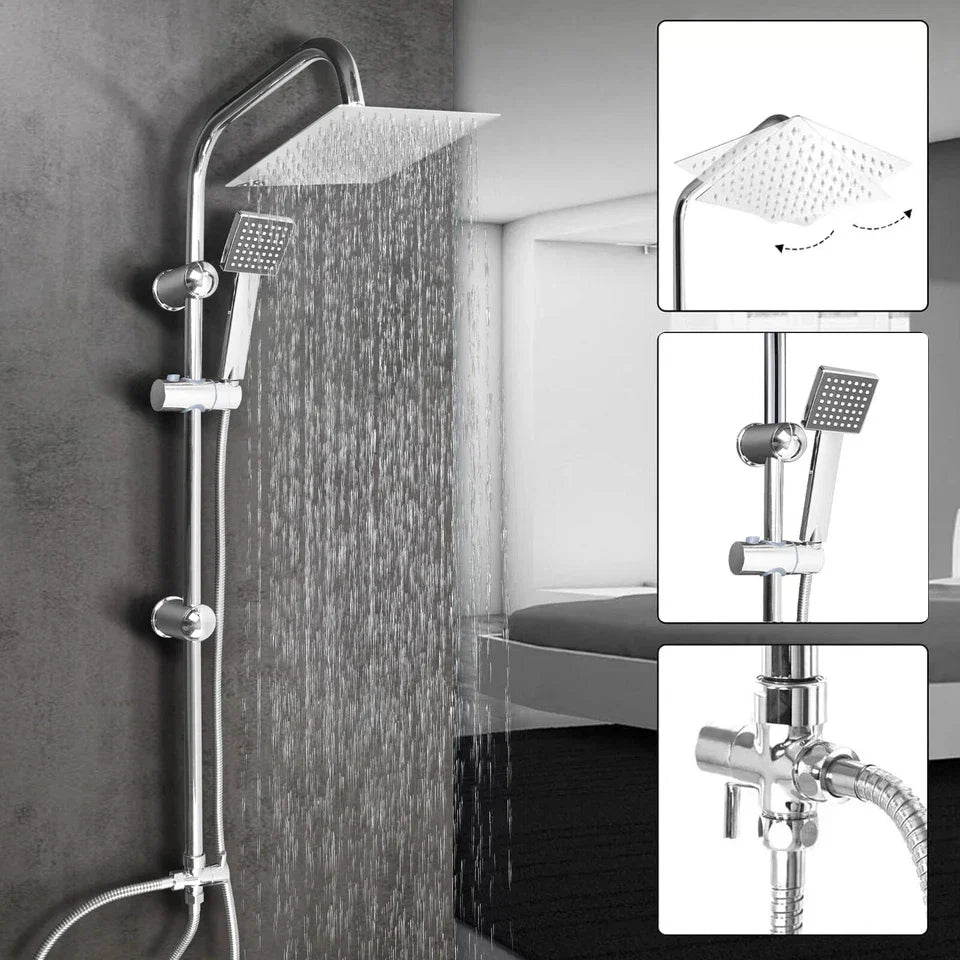 Shower Kit Twin Head 2 Mixer Shower Heads Rail Hose Riser Square Bathroom Set — alternate product view 7