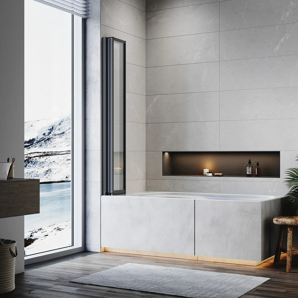 5 Folding Bath Shower Screen Black / Chrome Frame Wet Room Glass Panel 1200 x 1400mm — alternate product view 4