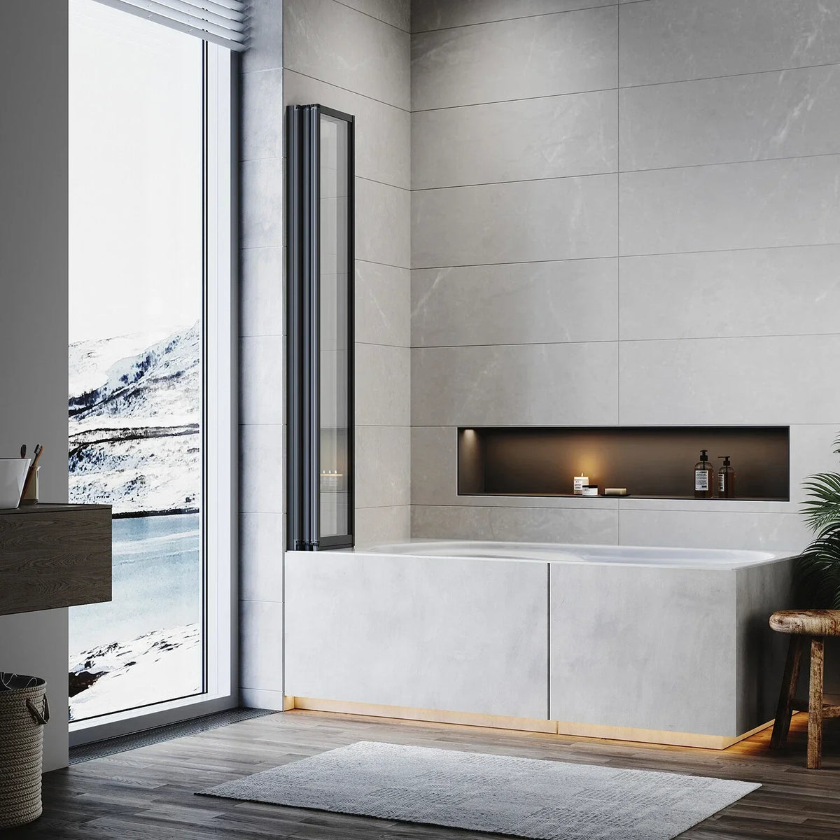 5 Folding Bath Shower Screen Black / Chrome Frame Wet Room Glass Panel 1200 x 1400mm — alternate product view 4