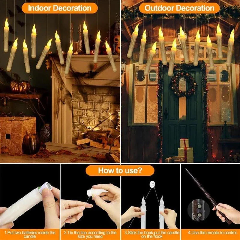 12PCS Floating Candles Halloween Hanging Harry Potter LED Candles Warm White — alternate product view 3
