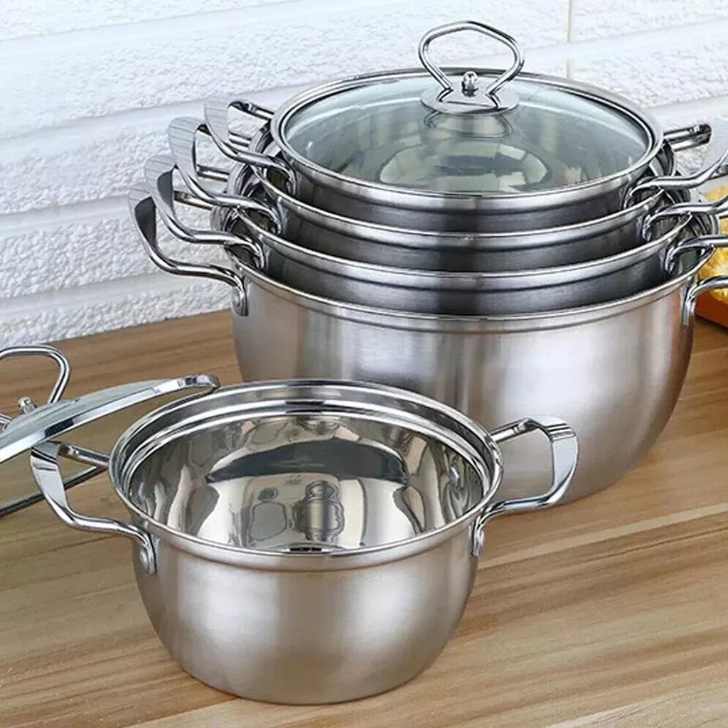 Stainless-Steel Cookware Set with Glass Lids — Silver — alternate product view 4