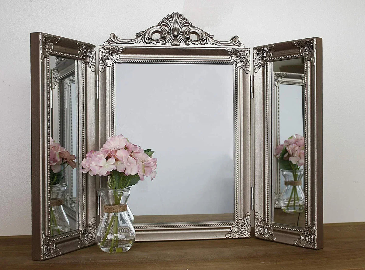 Large Dressing Table Mirror Home Decor Folding 3 Sided Tri Fold Champagne Vanity — alternate product view 2