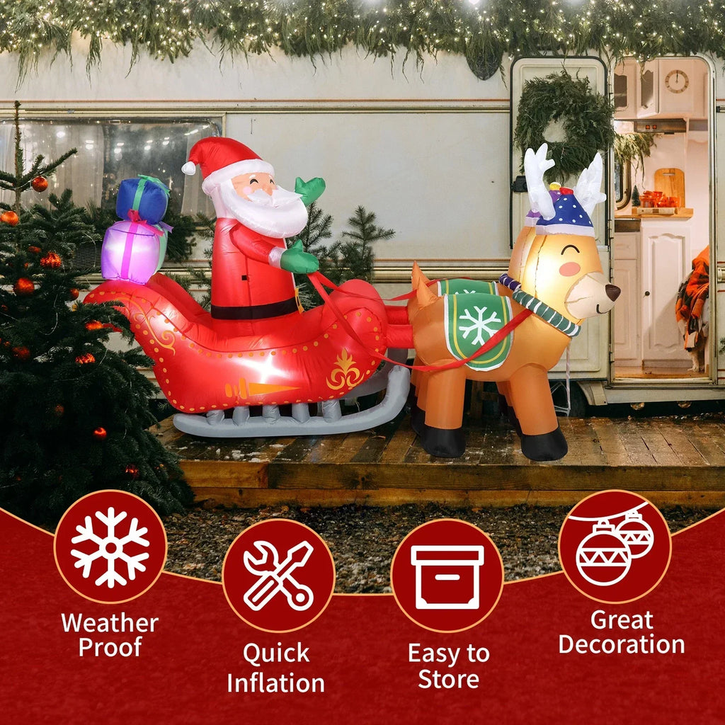 7FT Christmas Inflatable Santa Claus Sledge Sleigh Reindeer Blow Up Xmas Garden — alternate product view 8