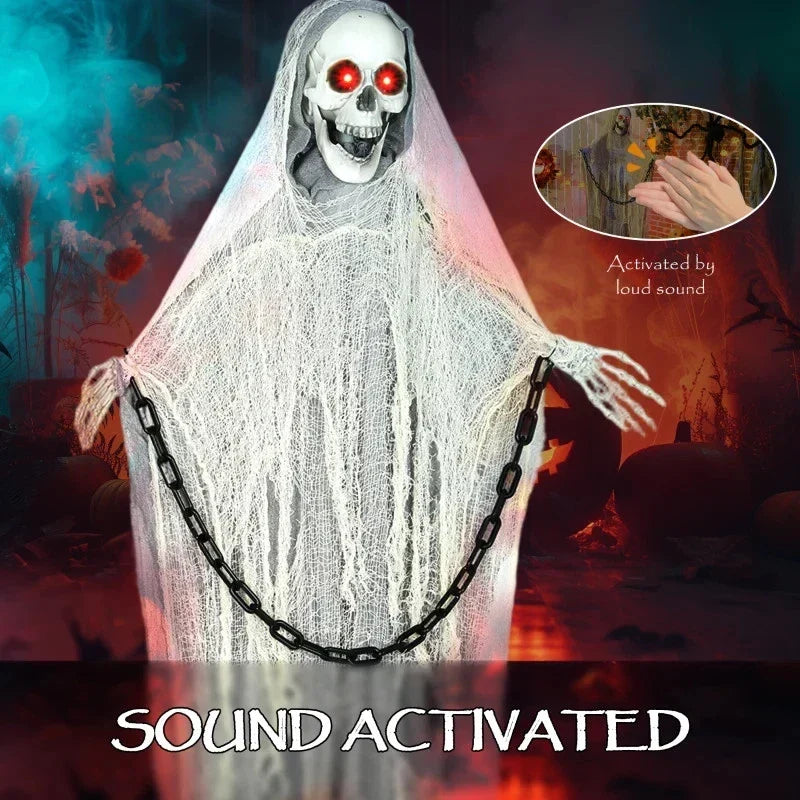 6' Halloween Animated Grim Reaper Skeleton, Glowing Eyes — alternate product view 3