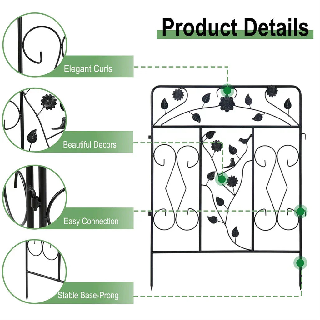 Garden Fence 5 Panels Metal Wrought Iron Railings Decorative Fencing — on a clean white background