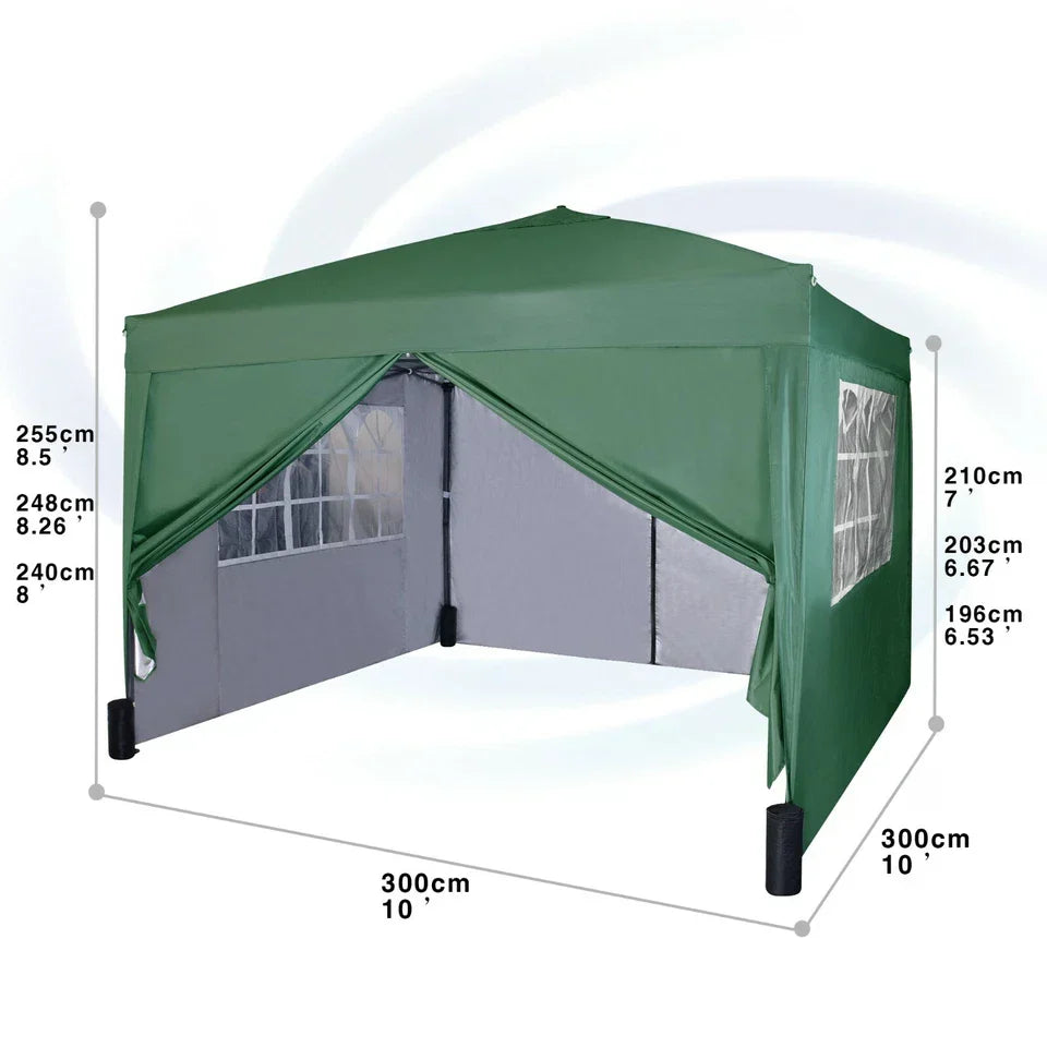 3x3m Pop up Heavy Duty Gazebo With Sides And Weight bags — on a clean white background