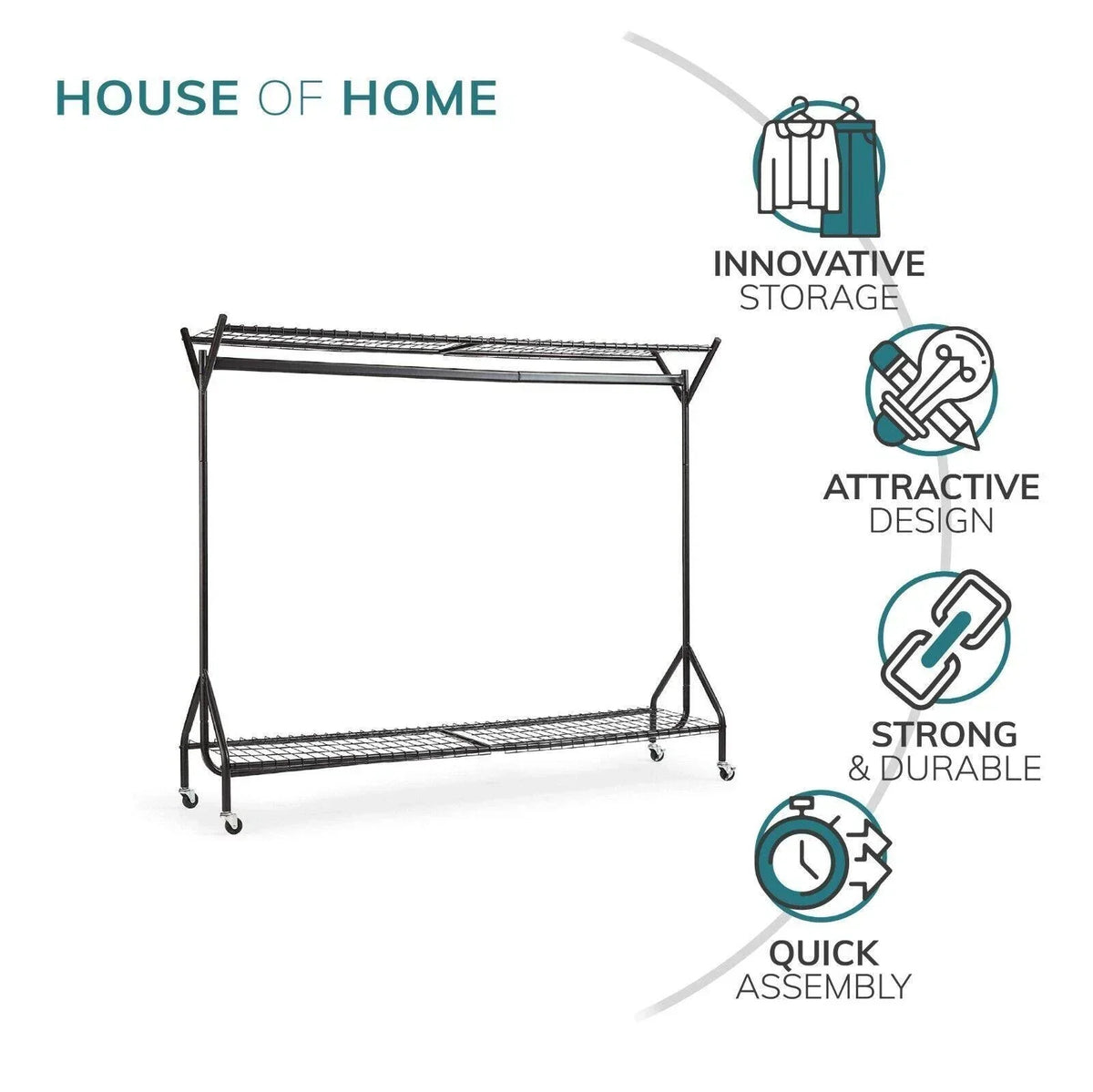 Mobile Clothes Rail with Top & Shoe Shelves — 4 ft, 5 ft & 6 ft — alternate product view 4