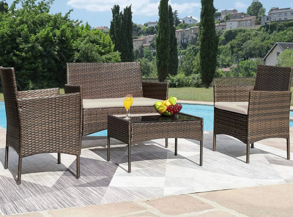 4pcs Rattan Outdoor Garden Furniture Sofa Set Table & Chairs — alternate product view 2