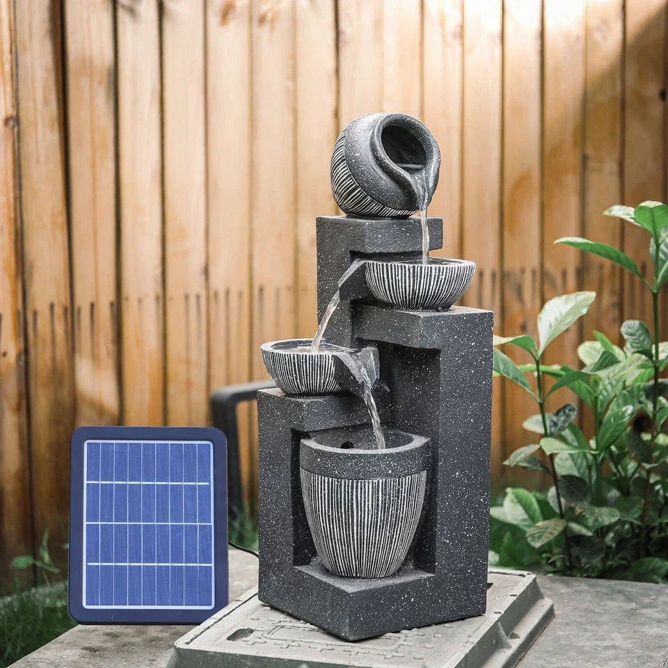 Garden Solar Power Cascading Tiered Water Feature Fountain Statues w/ LED Lights — alternate product view 6