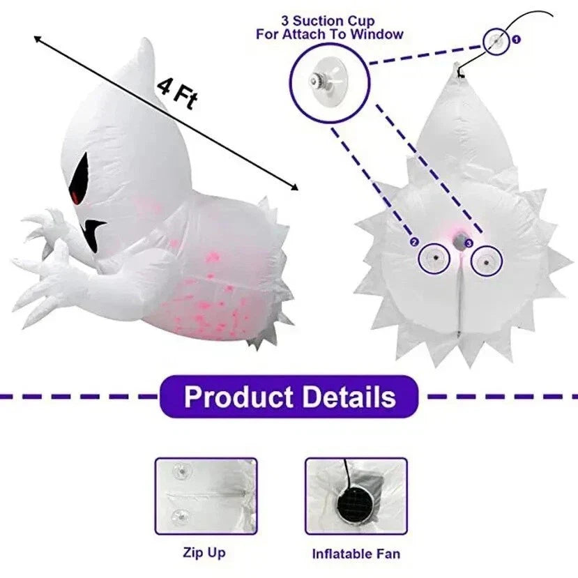 Halloween Inflatable Ghost With LED Lights Coming Out From Window Outdoor Decor — on a clean white background