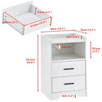LED Light Bedside Table Nightstand High Gloss 2 Drawers USB Port Power Plug — on a clean white background