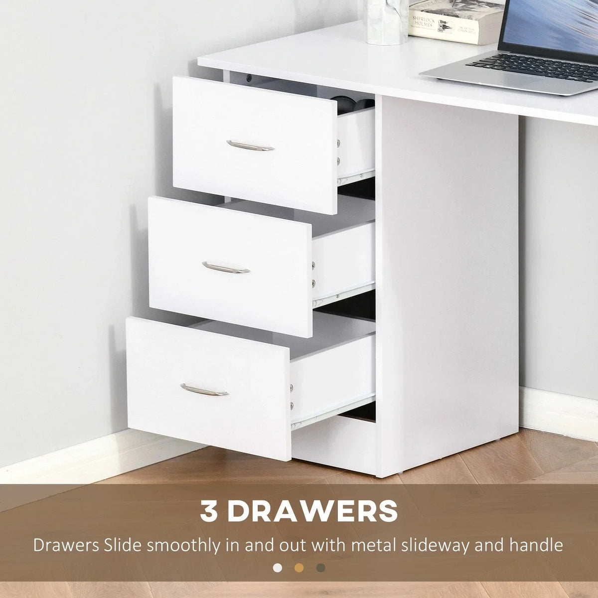 120cm Computer Desk PC Table Workstation w/ 3 Shelf & Drawers White — alternate product view 5