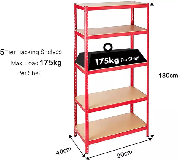 Garage Racking 5 Tier Shelving Unit Boltless Heavy Duty Metal Shelf Shed Storage — 180x90x40cm — product view