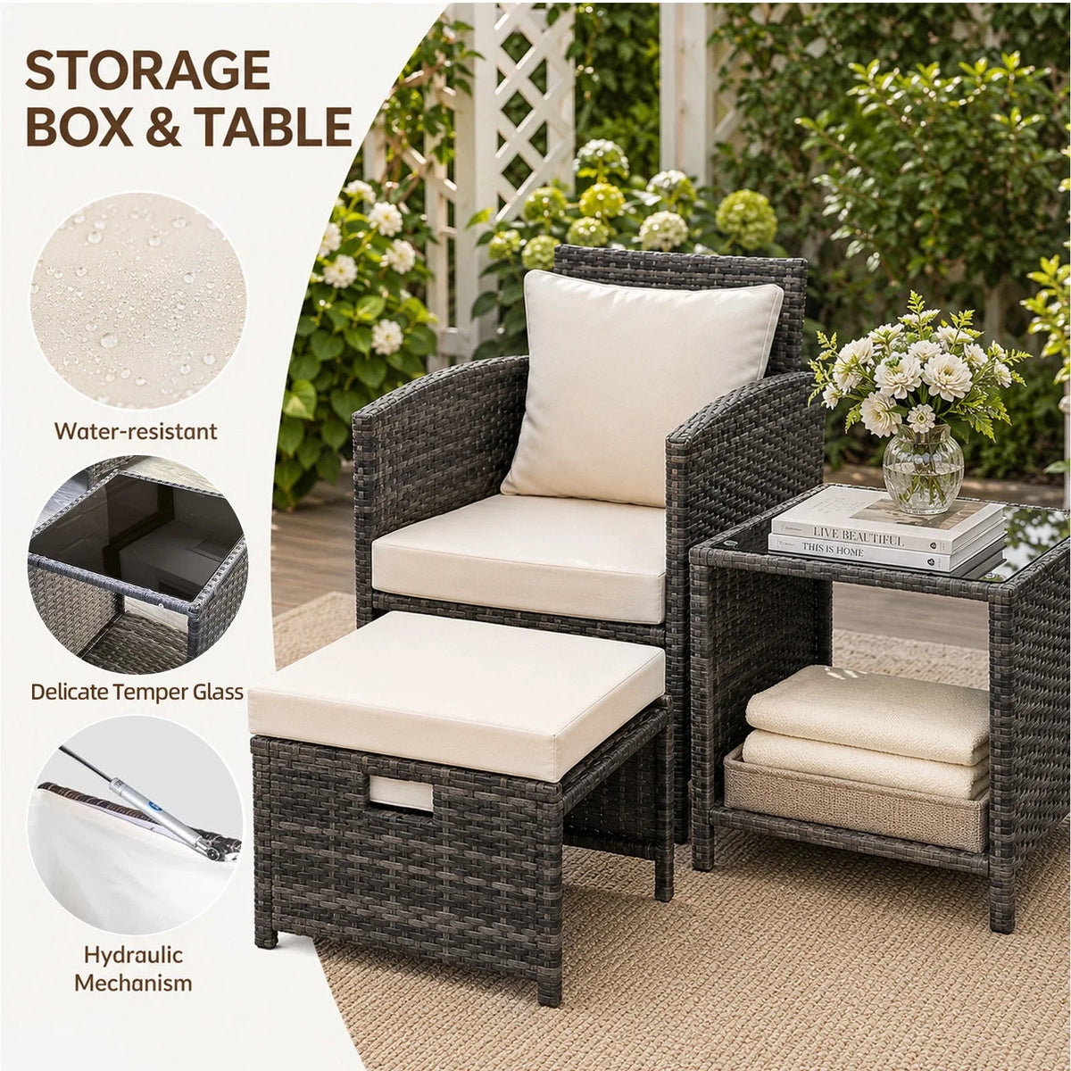 5 Piece Rattan Garden Furniture Patio Sofa Chairs Table Outdoor Conservatory Set — alternate product view 9