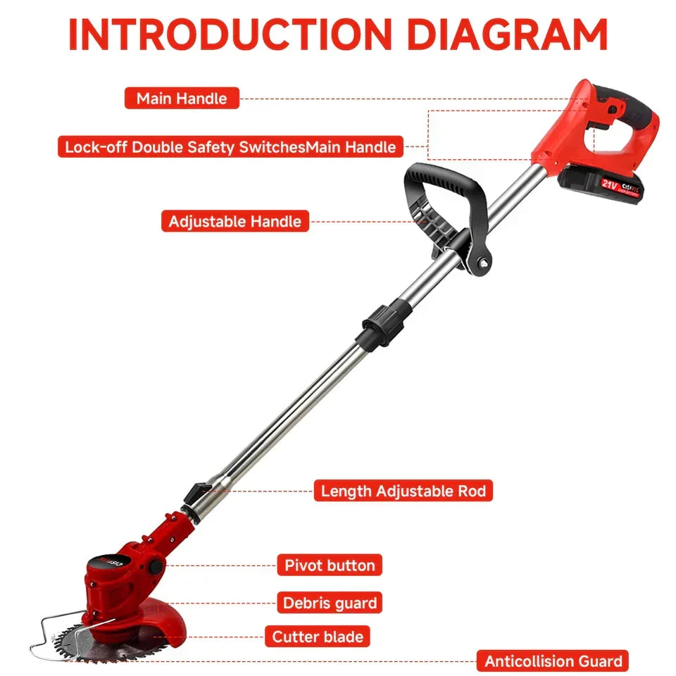 21V Cordless Electric Strimmer Grass Trimmer Weeder Garden Edger 2 Battery Wheel — alternate product view 2