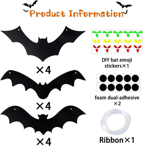 12PCS Halloween Hanging Bats, Halloween Flying Bat Hanging Decorations — on a clean white background