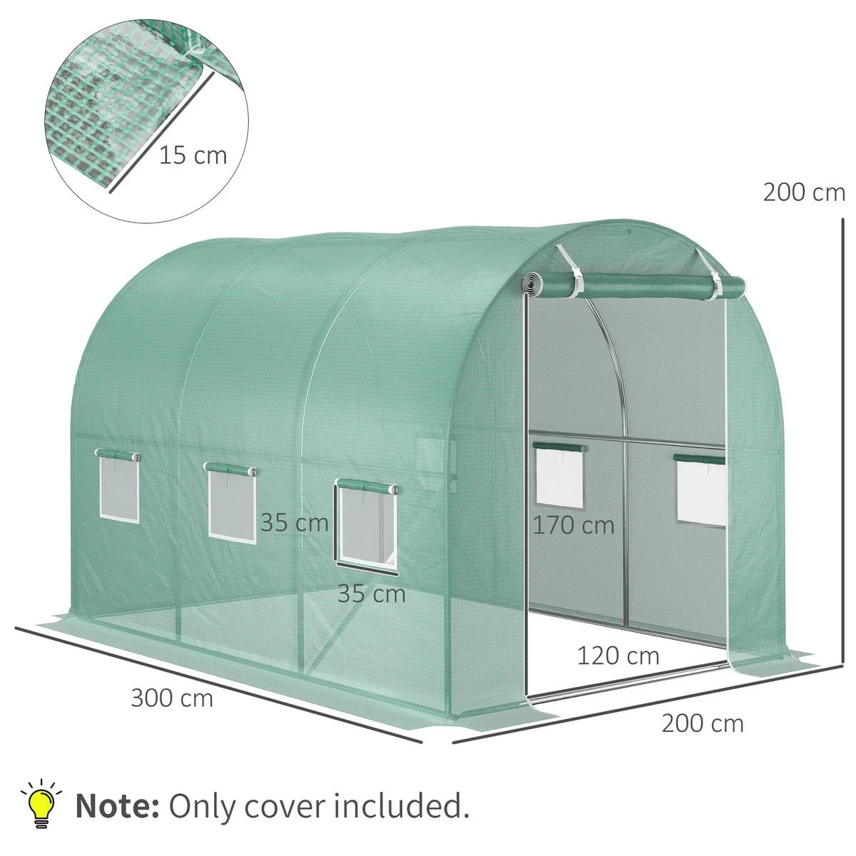 3 x 2 x 2m Greenhouse Replacement Cover ONLY for Tunnel Greenhouse — alternate product view 3