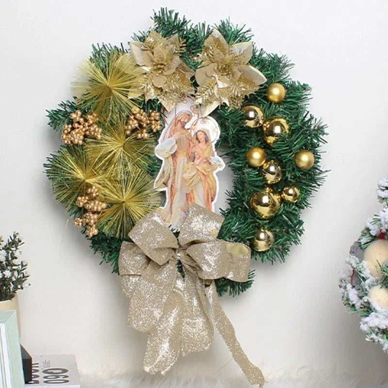 30cm Christmas Wreath Decor Artificial Bowknot Garland for Home Front Door Xmas — alternate product view 4