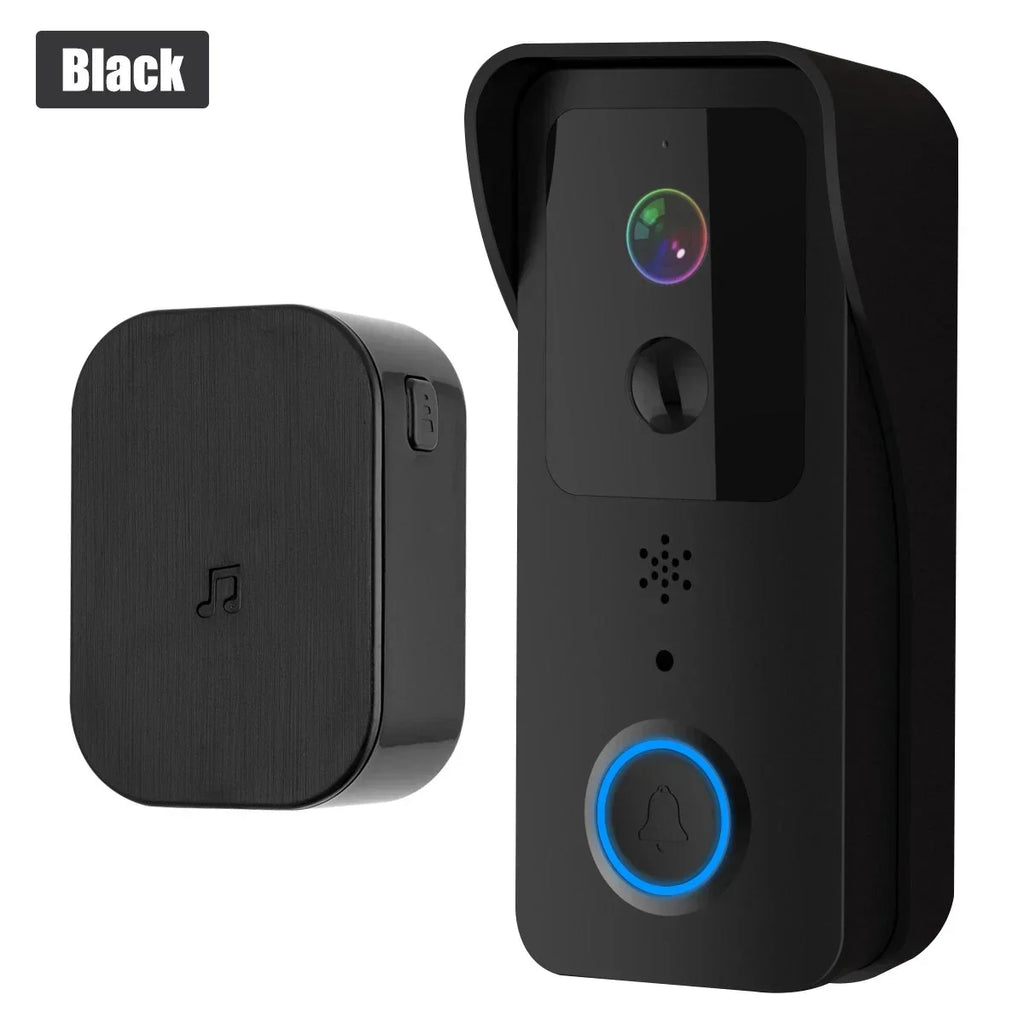 Wireless Smart WiFi Doorbell Video HD Camera Security Two-way Intercom Door Bell — Black — product view